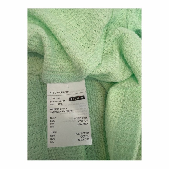 Elodie Lime Green Button Front Knit Short Sleeve Top size Large - Picture 4 of 4